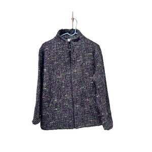 Chico's Design Boucle Bomber Jacket Women's Size 1 Wool Blend Multi-Color Zip